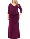 Xscape Ruched Scuba Ruffle Gown In Pink