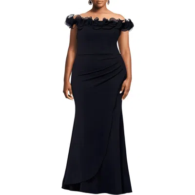 Xscape Plus Womens Ruffled Polyester Evening Dress