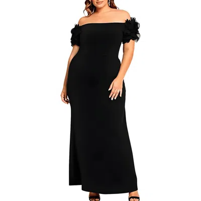 Xscape Plus Womens Ruffled Polyester Evening Dress In Blue