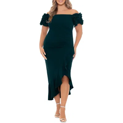 Xscape Plus Womens Ruffled Polyester Midi Dress In Silver