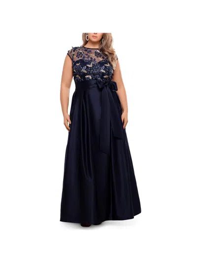 Xscape Plus Womens Sequined Floral Evening Dress In Blue