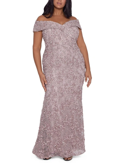 Xscape Plus Womens Sequined Lace Overlay Evening Dress In Grey