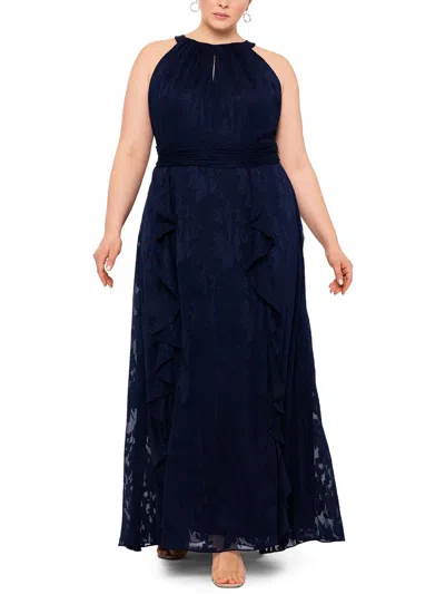 Xscape Plus Womens Slit Polyester Evening Dress In Blue