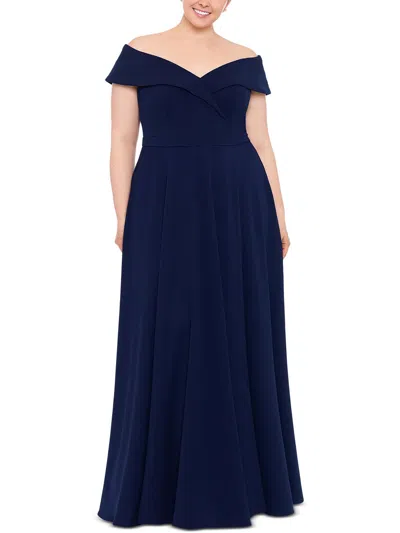 Xscape Plus Womens Solid Polyester Evening Dress In Blue