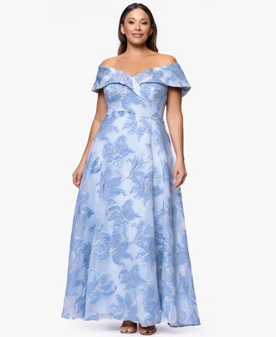 Xscape Plus-size Sweetheart Off-the-shoulder Ball Gown In Blue