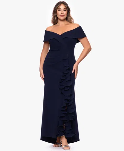 Xscape Plus-size Sweetheart Off-the-shoulder Ball Gown In Blue