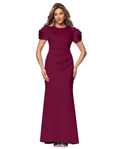 Xscape Ruched Fit & Flare Gown In Wine