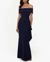 Xscape Ruffled Off-the-shoulder Gown In Navy