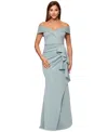 Xscape Off The Shoulder Embroidered Gown In Sage