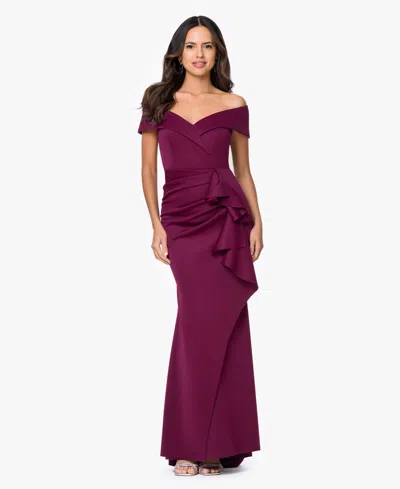 Xscape Scuba Off-the-shoulder Gown In Purple