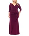 Xscape Ruched Scuba Ruffle Gown In Wine