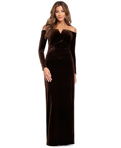 Xscape Velvet Off-the-shoulder Gown In Brown