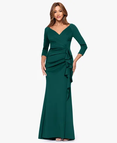 Xscape Women's 3/4-sleeve Ruffle Long Dress In Green