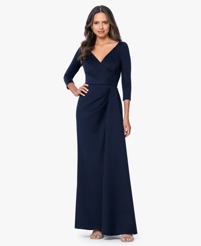 Xscape Women's 3/4-length Sleeve V-neck Gown In Blue