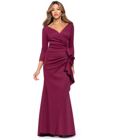 Xscape Women's 3/4-sleeve Ruffle Long Dress In Multi