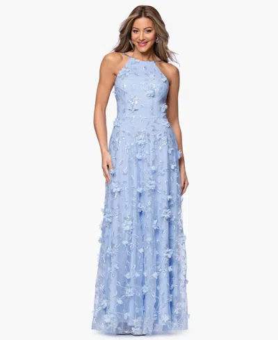 Xscape Women's 3d Sequin Halter Neck Ball Gown In Blue