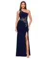 Xscape Women's Applique One-shoulder Gown In Navy