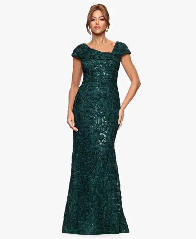 Xscape Women's Asymmetric Neck Long Dress In Green