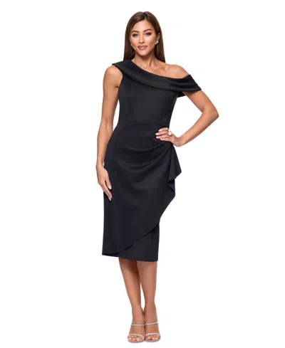 Xscape Women's Asymmetric-neck Side-drape Dress In Black