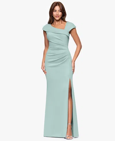 Xscape Women's Asymmetric-neck Side-slit Gown
