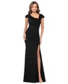 Xscape Women's Asymmetric-neck Side-slit Gown In Black