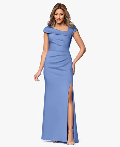 Xscape Women's Asymmetric-neck Side-slit Gown In Blue
