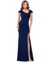 Xscape Women's Asymmetric-neck Side-slit Gown In Midnight