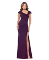 Xscape Womens Ruffled Cut Out Back Evening Dress In Plum
