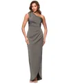 Xscape Women's Asymmetric One-shoulder Satin Gown In Moss