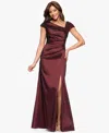 Xscape Women's Asymmetric Pleated Cap-sleeve Gown