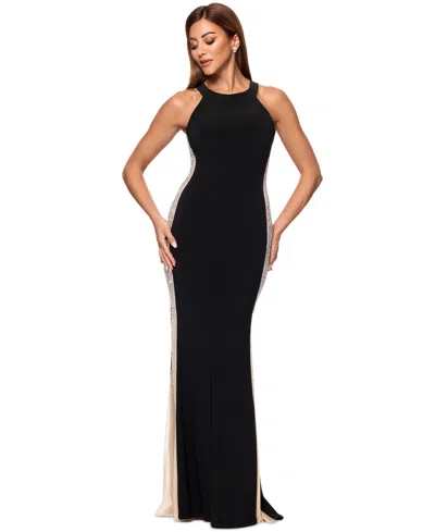 Xscape Women's Beaded Colorblocked Bodycon Dress In Black,nude,silver