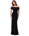 Xscape Caviar Diamante Off The Shoulder Gown In Black,nude,silver