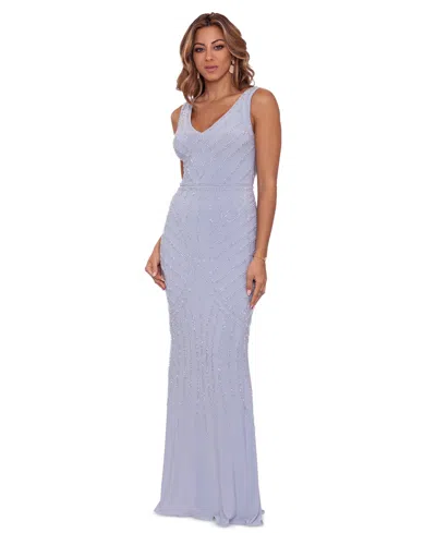 Xscape Women's Beaded V-neck Gown In Silver
