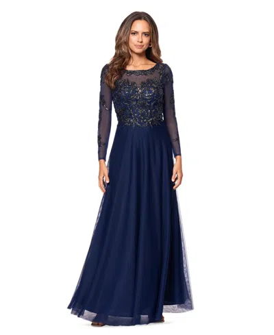 Xscape Women's Boat-neck Chiffon Fit & Flare Gown In Navy
