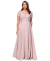 Xscape Petite Embellished Illusion-bodice Gown In Taupe