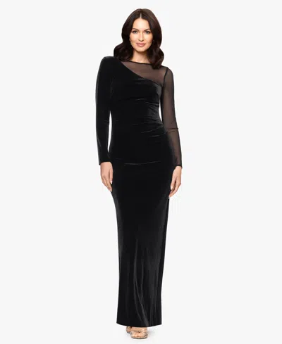 Xscape Women's Boat Neck Velvet Ballgown Dress In Black
