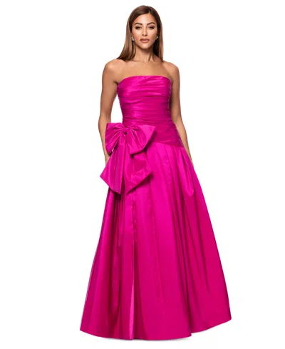 Xscape Women's Bow-trim Ruched Strapless Gown In Fuschia