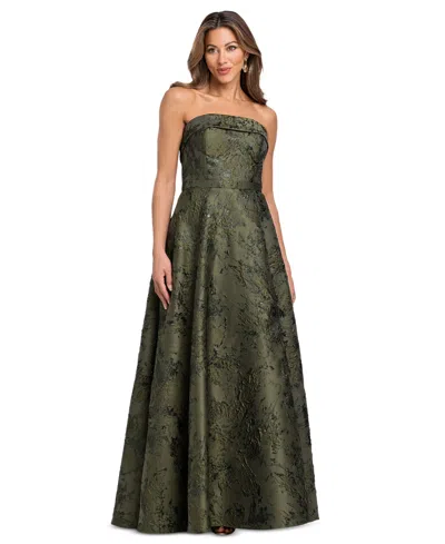 Xscape Women's Brocade Strapless Gown In Green
