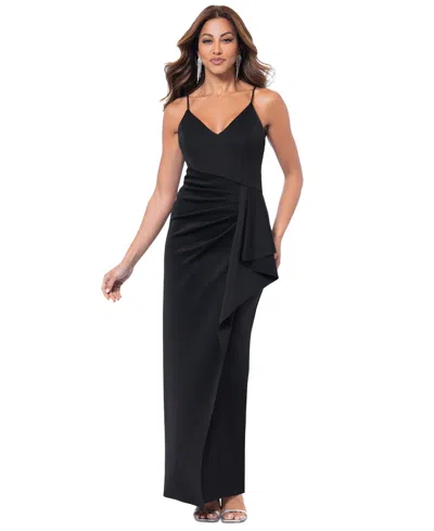 Xscape Women's Cascading-ruffle V-neck Strappy Dress In Black