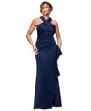 Xscape Petite Ruffled Halter Gown In Blue