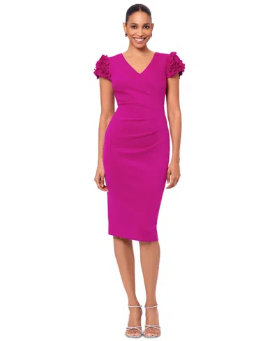Xscape Women's Floral-applique Ruched Sheath Dress In Orchid