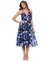Xscape Women's Floral Embroidered Sleeveless Fit & Flare Dress In Navy,periqinkle