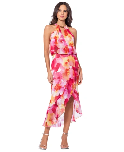 Xscape Women's Floral-print Halter High-low Dress In Ivory Multi