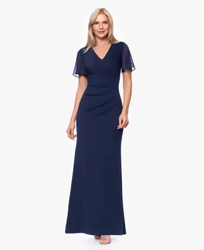 Xscape Women's Flutter-sleeve V-neck Gown In Blue