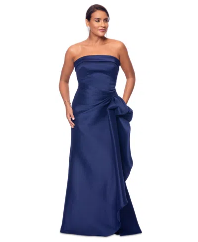 Xscape Women's Gathered Strapless Gown In Navy