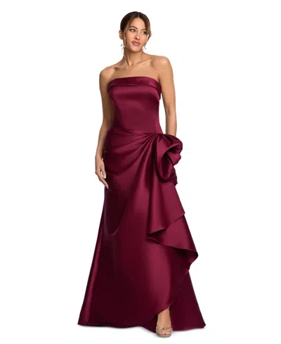 Xscape Women's Gathered Strapless Gown In Wine