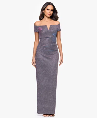Xscape Women's Glitter Off-the-shoulder Long Sheath Dress
