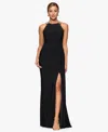 Xscape Women's Halter Neck Jewel Straps Long Dress In Black