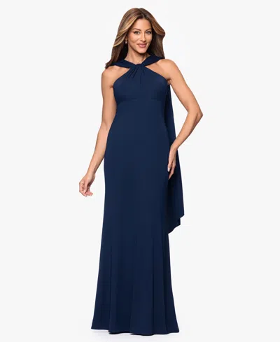 Xscape Women's Halter Neck Scarf Ball Gown In Blue