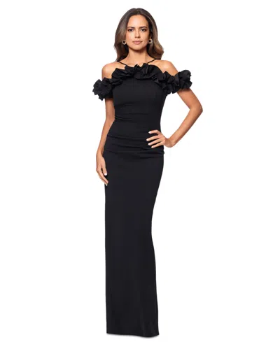 Xscape Women's Halter-strap Ruffled Gown In Black